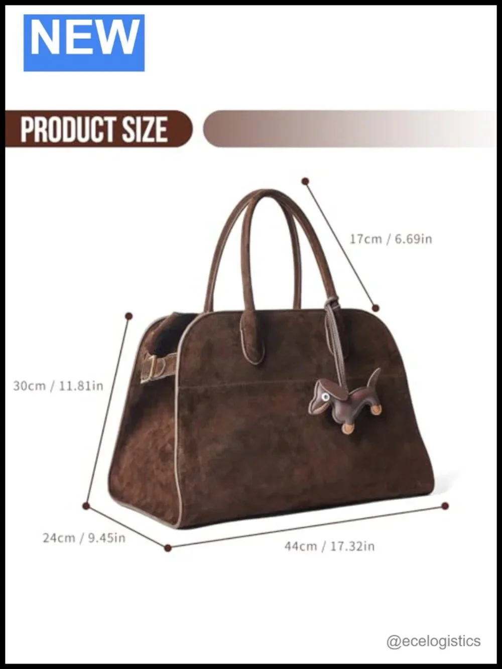 Genuine Suede Tote Bag for Women, Hand-Sewn Hobo Bag with Puppy Charm & Card